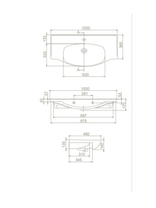 Cerastyle Lila Inset Sink Porcelain 100x46.5x17cm White