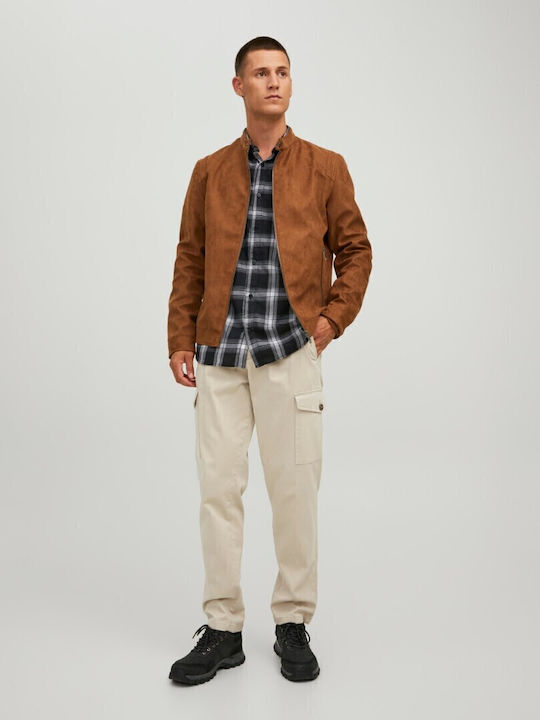 Men's Cargo Trousers Elastic Regular Fit Gray / Oxford Tan