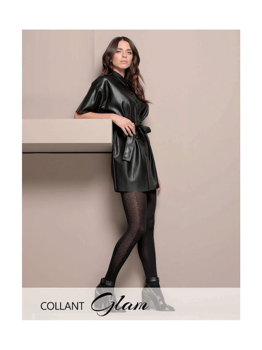 DIANA - 92213 Transparent Elastic Tights with "Glam" Design in Line on the side - Black