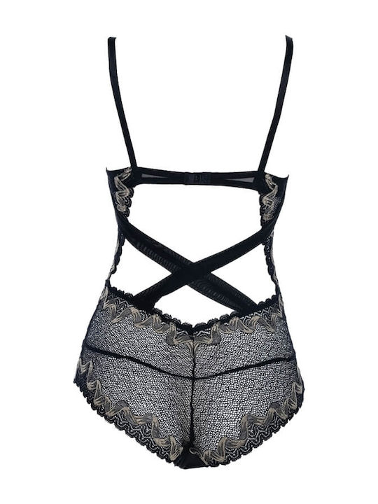 Spaghetti Strap Bodysuit with Lace & Open Back Black
