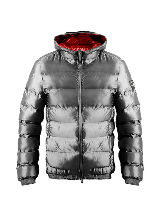 Herren Winter Jacke Puffer Silber