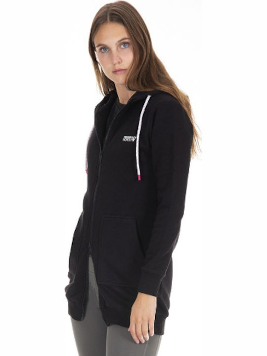 Long Women's Sweatshirt Jacket Hooded Black