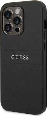 Guess Saffiano Strap Umschlag Rückseite Synthetisches Leder / Silikon Schwarz (iPhone 14 Pro) GUHCP14LPSASBBK