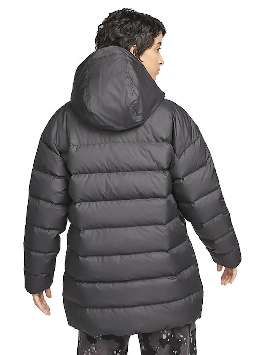 Nike Women's Long Puffer Jacket for Winter with Hood Black