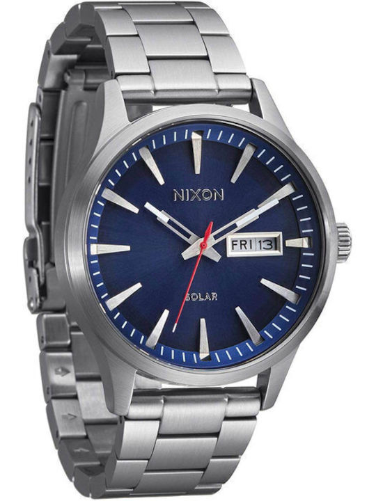 Nixon Sentry Herrenuhr 40mm Solar mit Silber Metallarmband