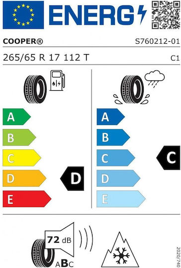 Cooper Discoverer A/T3 Sport 2 265/65R17 112T OWL Summer Tire for 4x4 / SUV Car
