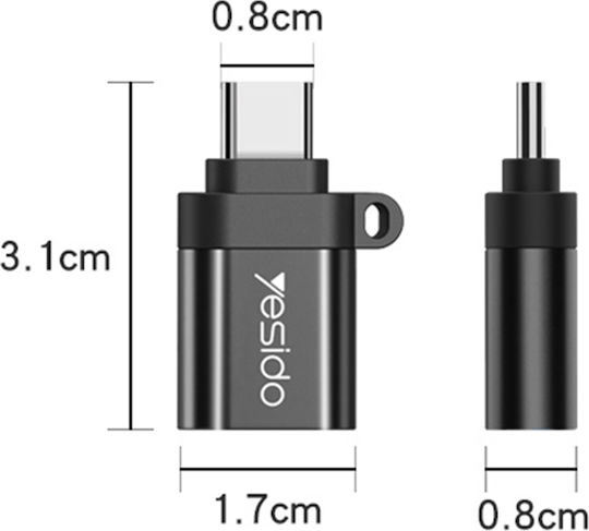 Yesido GS06 Конвертор USB-C мъжки към USB-A женски Черен 1бр