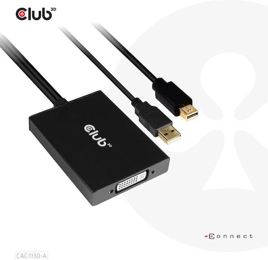 Club3D Μετατροπέας USB-A / mini DisplayPort male σε DVI-I female 1τμχ CAC-1130-A