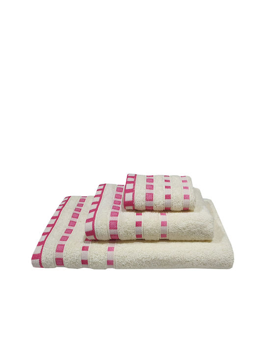 Le Blanc Bath Towels Set 3pcs Πεννιέ Ζακάρ Πουά Κρεμ-Κοραλί 450gr/m²