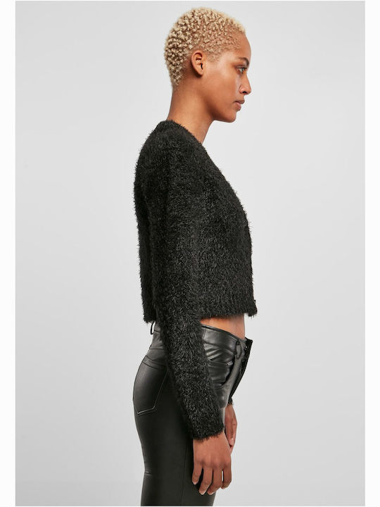 Short Women's Knitted Cardigan with Buttons Black