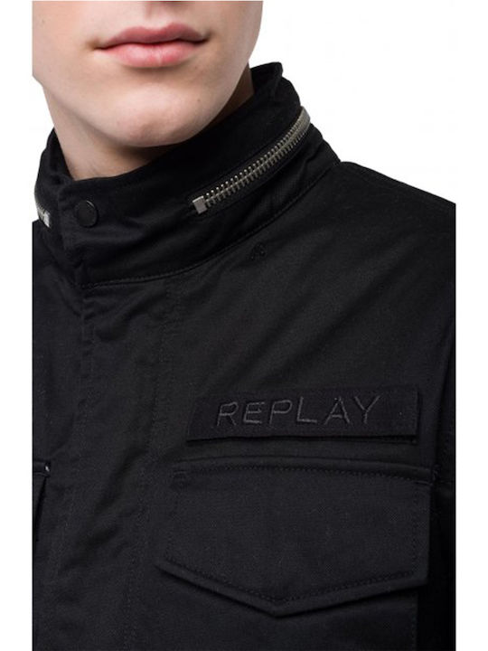 Replay Herren Winter Jacke Lässig Schwarz