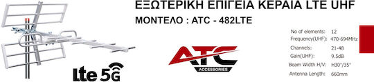 ATC Yagi ATC-482 9.5dB LTE C48 5G 03.001.0068 Outdoor TV Antenna (Does not Require Power Supply) Silver