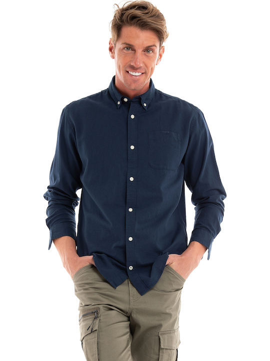 Long-sleeved Cotton Shirt Navy Blue