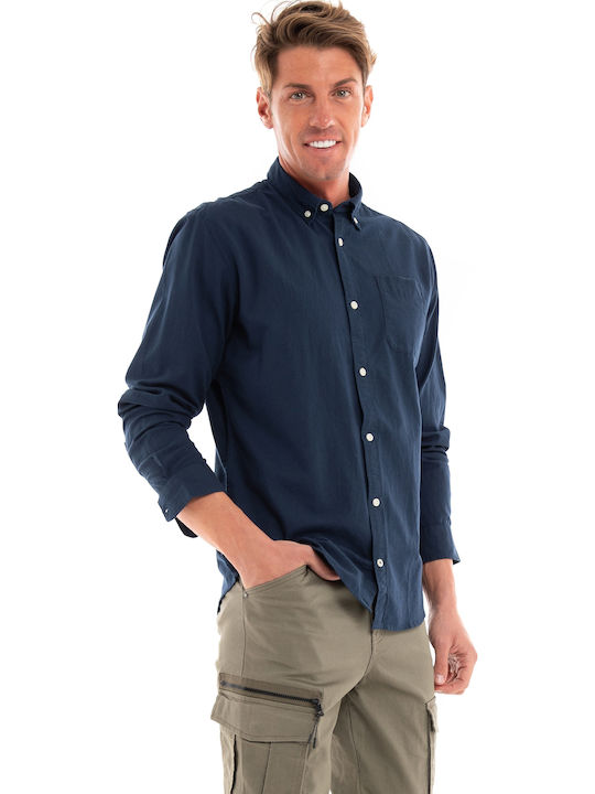 Long-sleeved Cotton Shirt Navy Blue