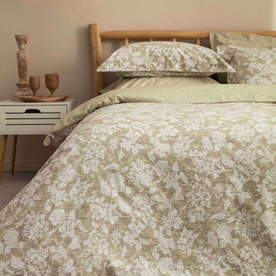 Vesta Home Duvet Cover Set Cotton Satin King Size with 2 Pillowcases 260x240 Sanel 1 Khaki / Olive