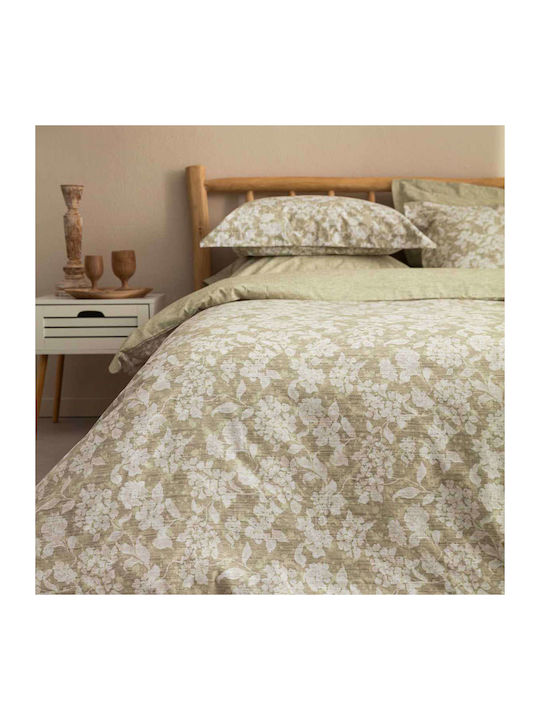 Vesta Home Duvet Cover Set Cotton Satin Queen with 2 Pillowcases 230x240 Sanel 1 Khaki / Olive