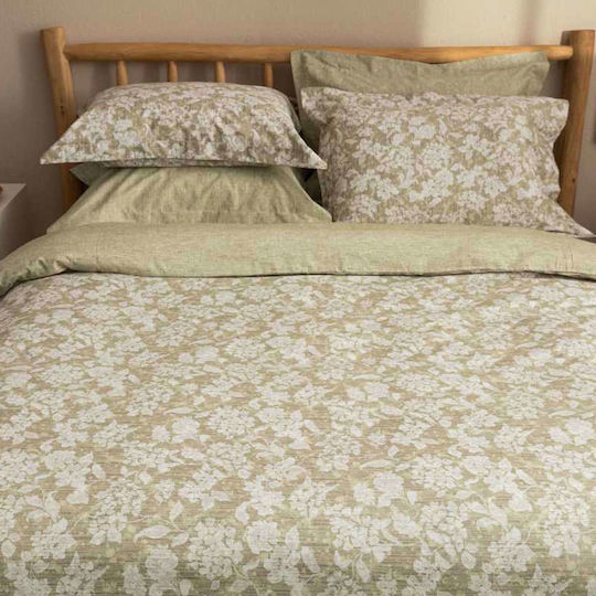 Vesta Home Set Duvet Cover Sanel Cotton Satin 230x240cm Super King with 2 Pillowcases 1 Khaki / Olive