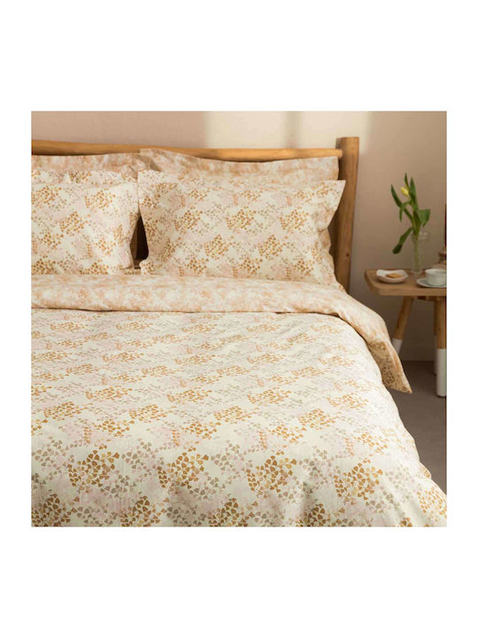 Vesta Home Duvet Cover Set Cotton Satin Queen with 2 Pillowcases 230x240 Lydia 2 Brown / Beige
