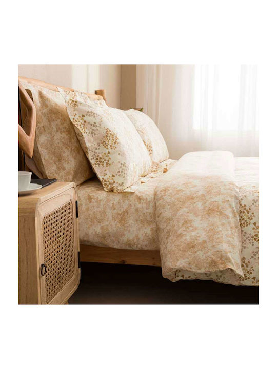 Vesta Home Duvet Cover Set Cotton Satin Queen with 2 Pillowcases 230x240 Lydia 2 Brown / Beige