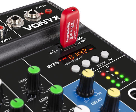 Vonyx VMM100 172.638 Αναλογική Κονσόλα 3.0 Καναλιών με Phantom Power & 2 Εισόδους XLR & Bluetooth