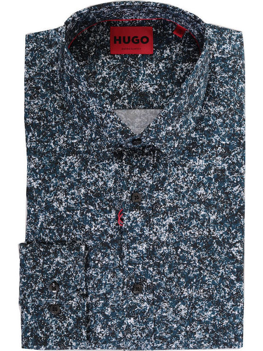 Elisha02 Long Sleeve Cotton Slim Fit Shirt in Navy Blue