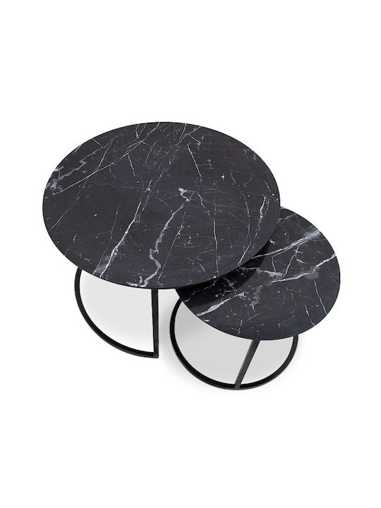 Round Zigon Set Gary Wooden Black 2 Pieces W65xL65xH44cm