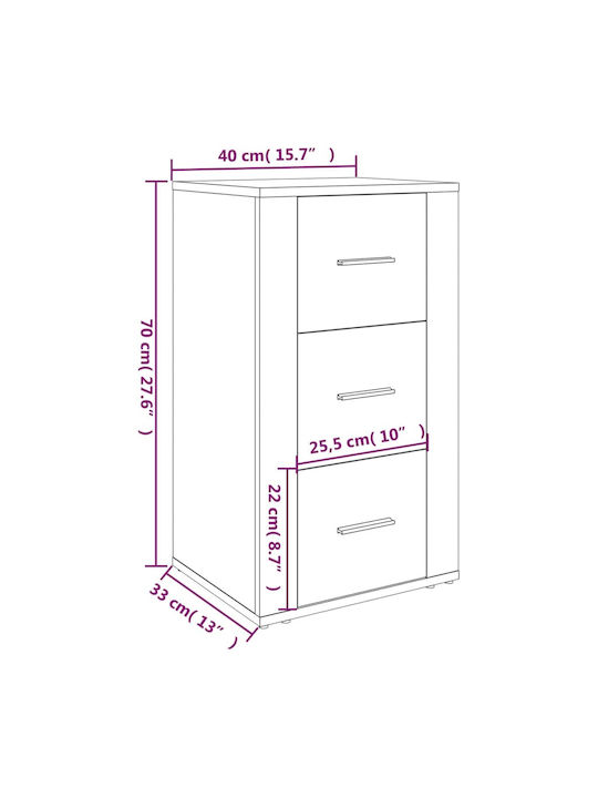 Drawers Storage Wooden with 3 Drawers L40xW33xH70cm