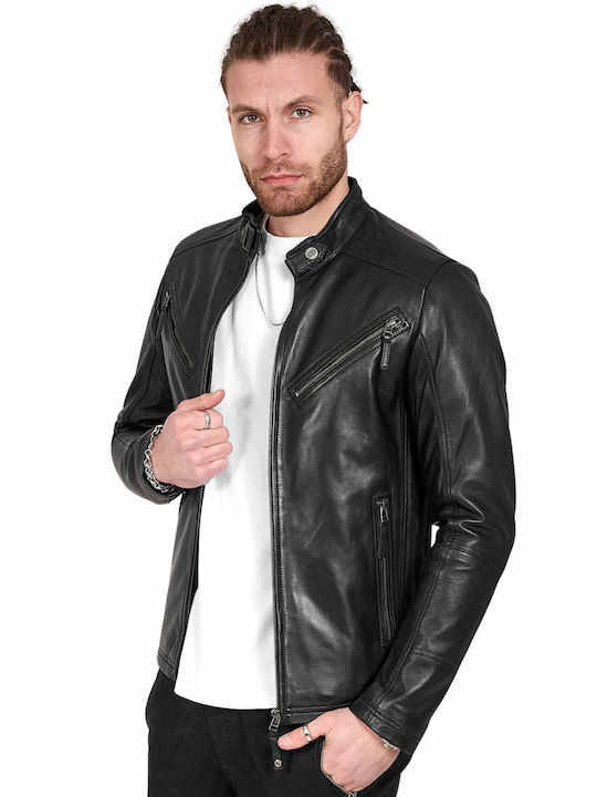 Vainas Viper Men's Winter Leather Biker Jacket Black