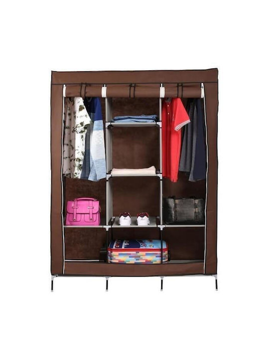 Fabric Wardrobe with Shelves in Brown Color 130x45x175cm