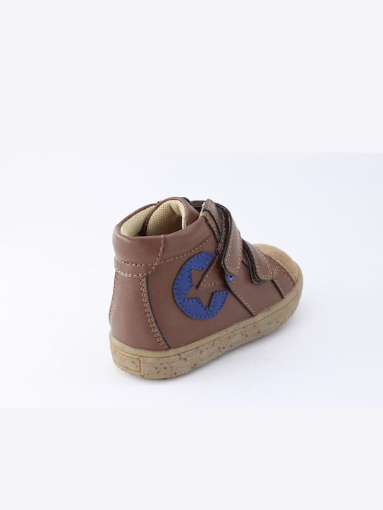 Leather Kids Boots with Velcro Brown