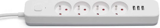 Savio Power Strip with Surge Protection 4 Positions with 3 USB-A, Switch and Cable 1.5m