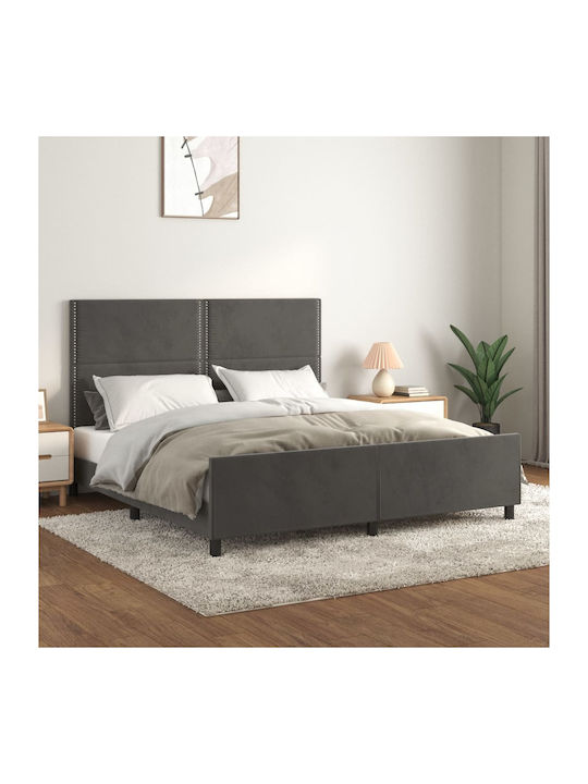 Κρεβάτι Υπέρδιπλο Επενδυμένο με Ύφασμα Σκούρο Γκρι για Στρώμα 160x200cm