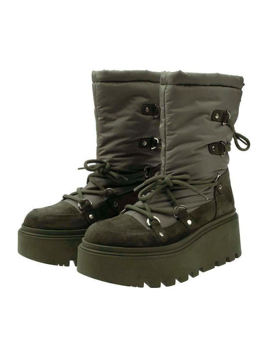 Suede Women's Ankle Boots Platform Khaki