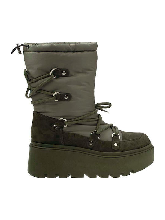Suede Women's Ankle Boots Platform Khaki