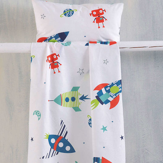 Rythmos Сет Бебешка Долен Калъф с Калъфка за Възглавница Astronio Бял 110x160см.