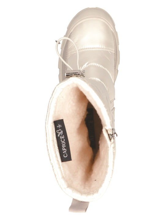 Medium Heel Snow Boots with Fur Beige