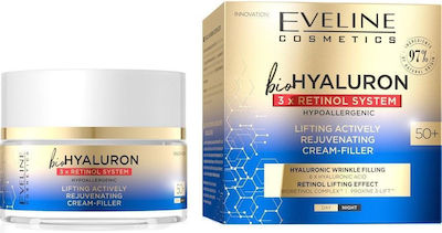 Eveline BioHyaluron Firming & Αnti-aging 24h Day/Night Cream Suitable for All Skin Types with Hyaluronic Acid / Retinol 50ml