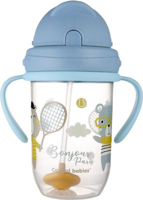 Canpol Babies Non Spill Toddler Plastic Cup with Handles and Straw 270ml for 6m+ Light Blue