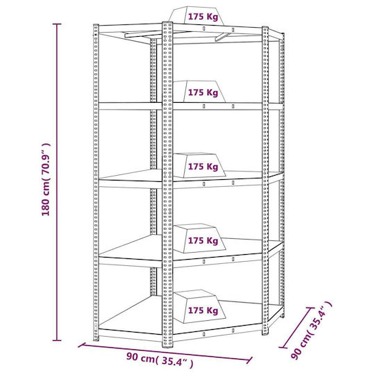 vidaXL Γωνιακή Ραφιέρα Dexion 90x90x180εκ. με 5 Ράφια Συνολικής Αντοχής 875kg