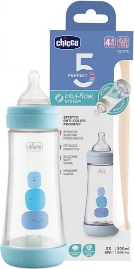 Chicco Πλαστικό Μπιμπερό Perfect 5 Κατά των Κολικών με Θηλή Σιλικόνης 300ml για 4+ μηνών Σιέλ