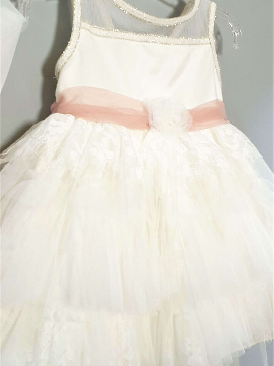 Carousel White Baptism Clothing Set with Hair Accessories , Cardigan & Dress made of Tulle 3pcs