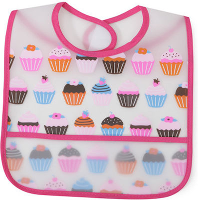 Cangaroo Funny Snack Waterproof Bib Plastic with Hoop & Loop Fastener & Pocket Pink