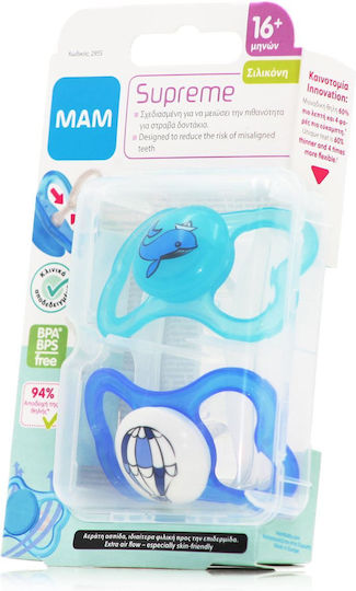 Mam Orthodontic Pacifiers Silicone Hot Air Balloon-Whale - Turquoise-Blue for 16+ months 2pcs