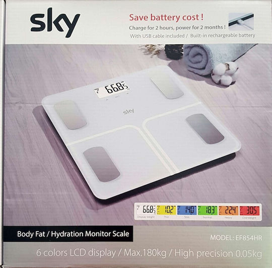 Sky EF854HR Ψηφιακή Ζυγαριά με Λιπομετρητή σε Λευκό χρώμα