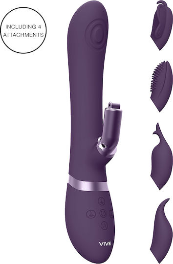 Vive Triple Action Δονητής Rabbit Rechargeable Silicone Pulse-wave & Vibrating G-spot Rabbit with Interchangeable Clitoral Stimulation Sleeves 22.3cm Purple