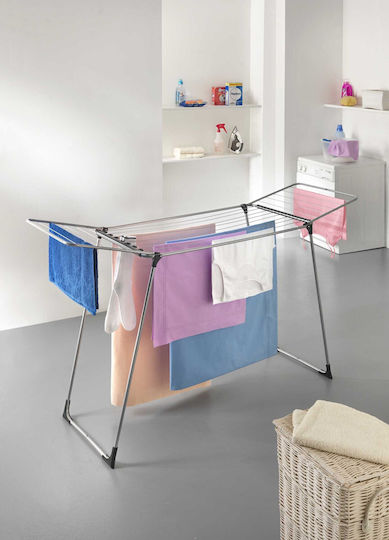 Metaltex Hydra Folding Floor Clothes Drying Rack Metallic with Hanging Length 18m