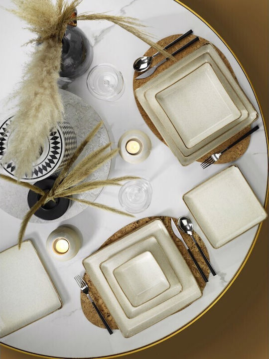 Max Home Mood P02 Πιάτο Ρηχό Τετράγωνο από Πορσελάνη Cinnamon 25x25cm