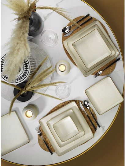 Max Home Mood P02 Farfurie joasă Pătrat din Porțelan Cinnamon 25x25cm