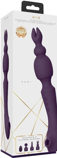 Vive Nami Vibrator Massage Wand, Attachments & Pulsewave Purple 22cm Purple