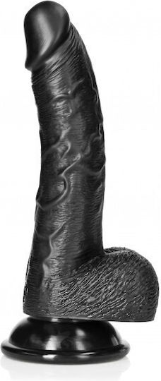 Shots RealRock Curved Dildo realist cu bile și cupă de aspirație Dildo realist cu testicule și ventuză Negru 20cm